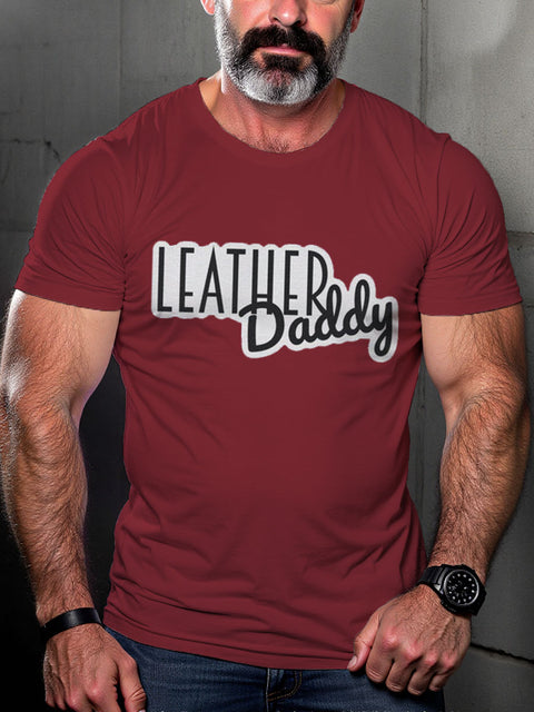 Men's LEATHER DADDY LGBT Gay Pride Art Casual Print T-shirt
