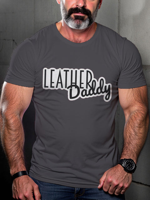 Men's LEATHER DADDY LGBT Gay Pride Art Casual Print T-shirt