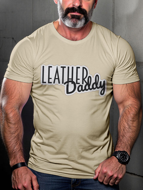 Men's LEATHER DADDY LGBT Gay Pride Art Casual Print T-shirt