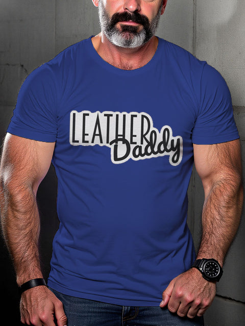 Men's LEATHER DADDY LGBT Gay Pride Art Casual Print T-shirt