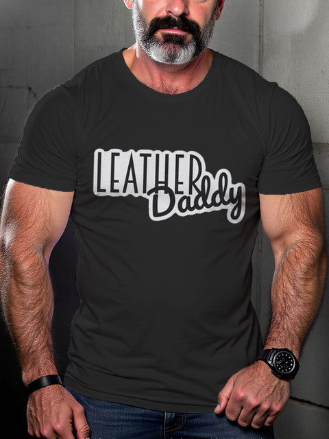 Men's LEATHER DADDY LGBT Gay Pride Art Casual Print T-shirt