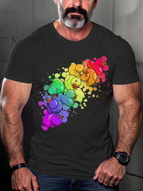 Men's Lgbt Rainbow Duck Pride Casual Print T-shirt