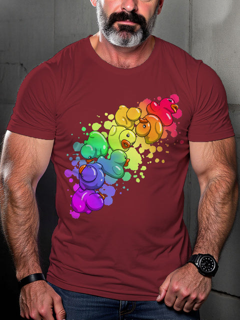 Men's Lgbt Rainbow Duck Pride Casual Print T-shirt