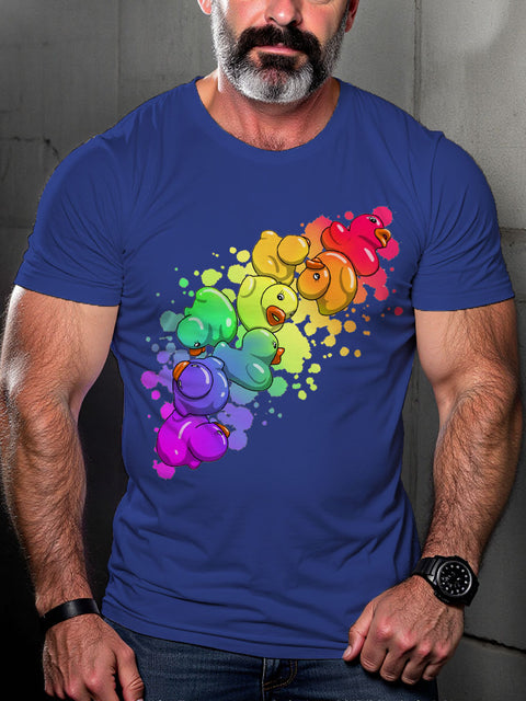 Men's Lgbt Rainbow Duck Pride Casual Print T-shirt
