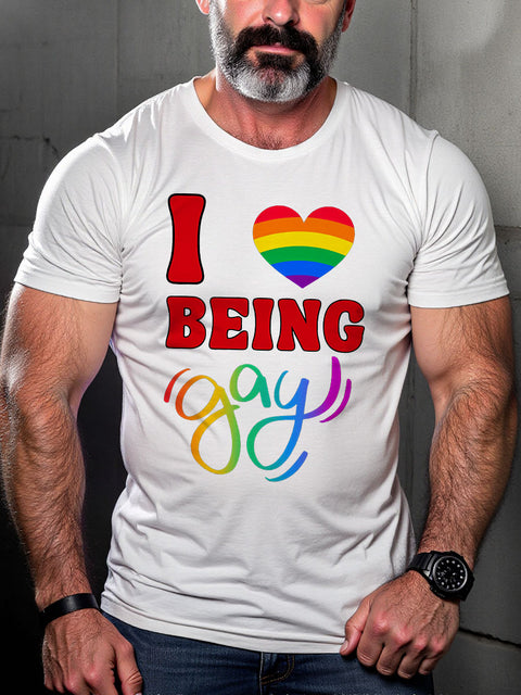 I Heart Being Gay Pride Rainbow Heart LGBT Gay Pride Art Casual Print T-shirt