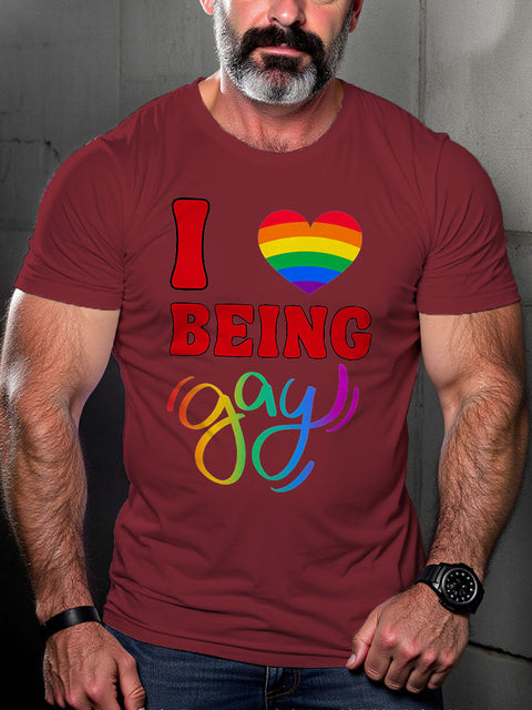 I Heart Being Gay Pride Rainbow Heart LGBT Gay Pride Art Casual Print T-shirt
