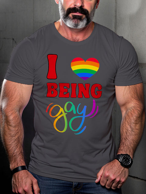I Heart Being Gay Pride Rainbow Heart LGBT Gay Pride Art Casual Print T-shirt