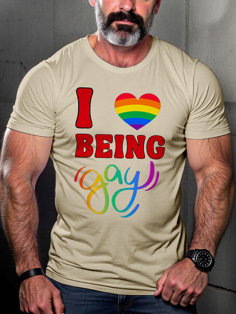 I Heart Being Gay Pride Rainbow Heart LGBT Gay Pride Art Casual Print T-shirt