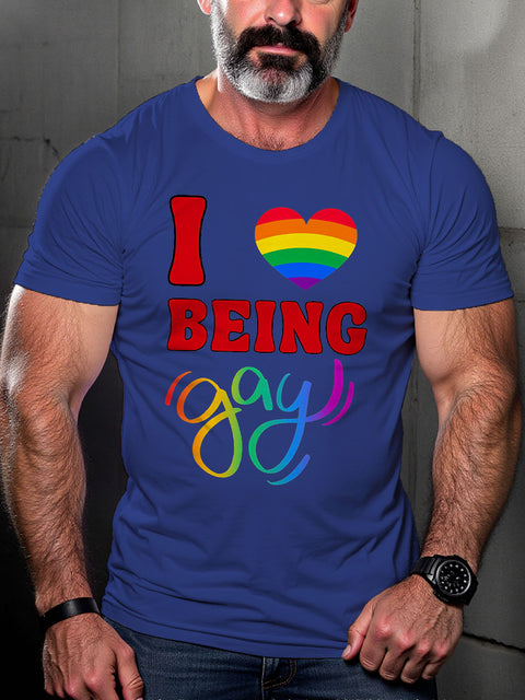 I Heart Being Gay Pride Rainbow Heart LGBT Gay Pride Art Casual Print T-shirt