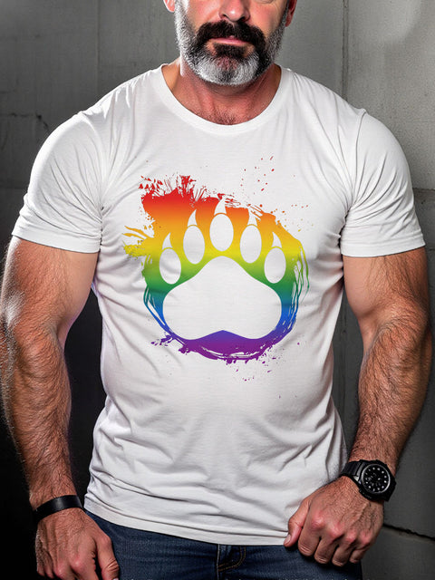 Rainbow Bear Paw LGBT Gay Pride Art Casual Print T-shirt
