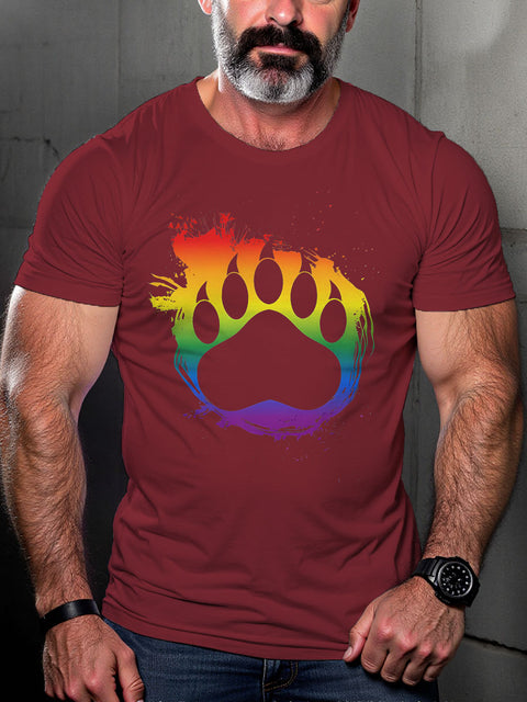 Rainbow Bear Paw LGBT Gay Pride Art Casual Print T-shirt