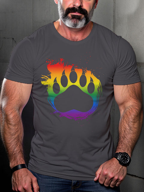 Rainbow Bear Paw LGBT Gay Pride Art Casual Print T-shirt