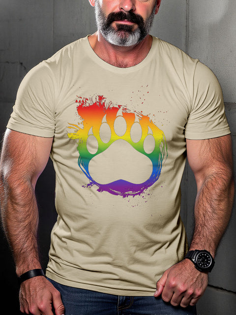 Rainbow Bear Paw LGBT Gay Pride Art Casual Print T-shirt
