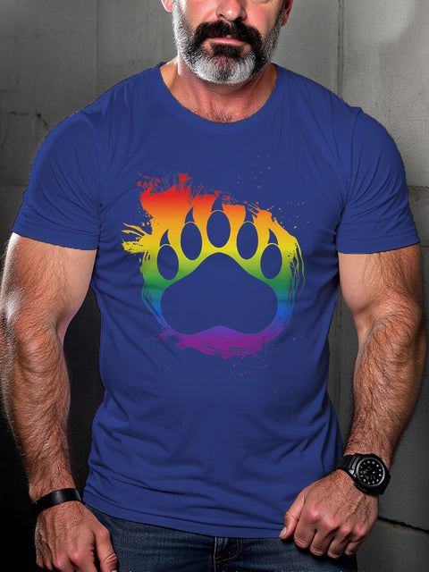 Rainbow Bear Paw LGBT Gay Pride Art Casual Print T-shirt