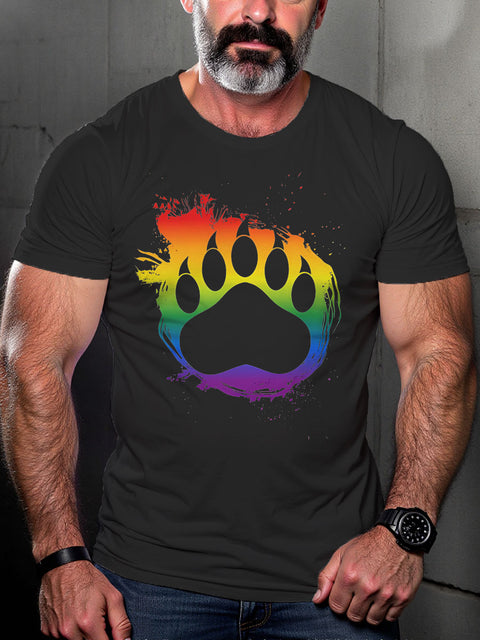 Rainbow Bear Paw LGBT Gay Pride Art Casual Print T-shirt