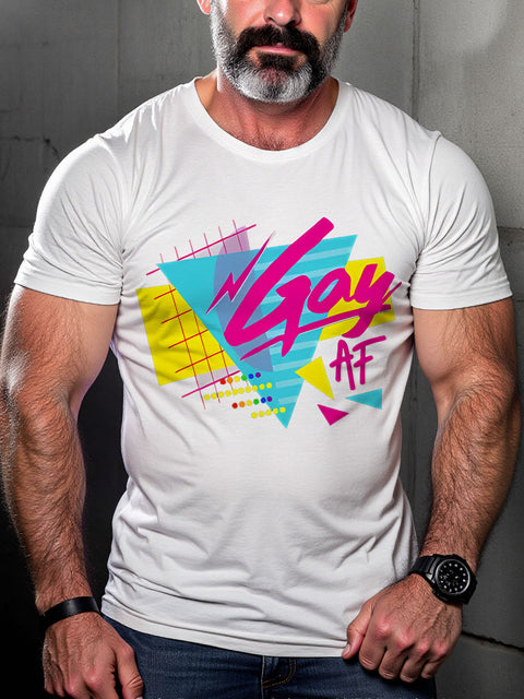 Retro Gay AF Pride Rainbow LGBT Gay Pride Art Casual Print T-shirt