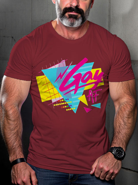 Retro Gay AF Pride Rainbow LGBT Gay Pride Art Casual Print T-shirt