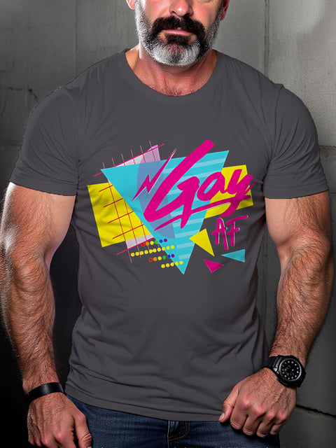 Retro Gay AF Pride Rainbow LGBT Gay Pride Art Casual Print T-shirt