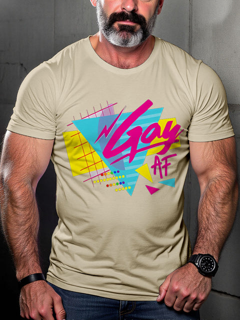 Retro Gay AF Pride Rainbow LGBT Gay Pride Art Casual Print T-shirt