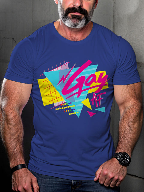 Retro Gay AF Pride Rainbow LGBT Gay Pride Art Casual Print T-shirt