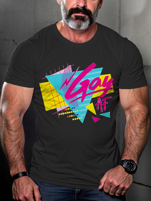 Retro Gay AF Pride Rainbow LGBT Gay Pride Art Casual Print T-shirt