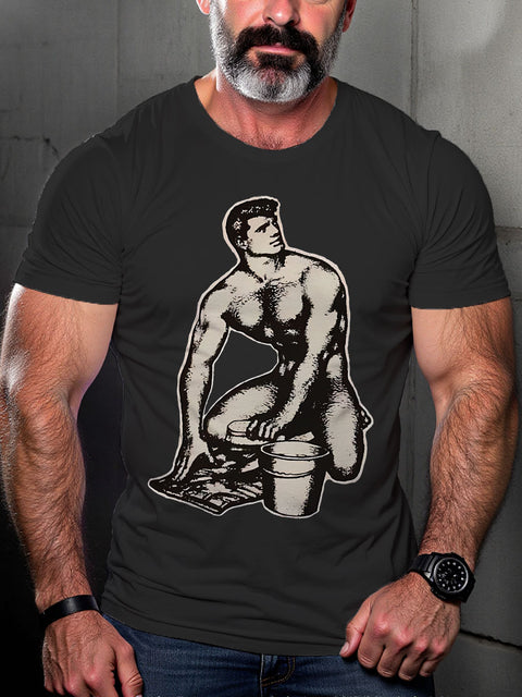 Boy Gay Leather Kink Bar Club Cruise LGBT Gay Pride Art Casual Print T-shirt
