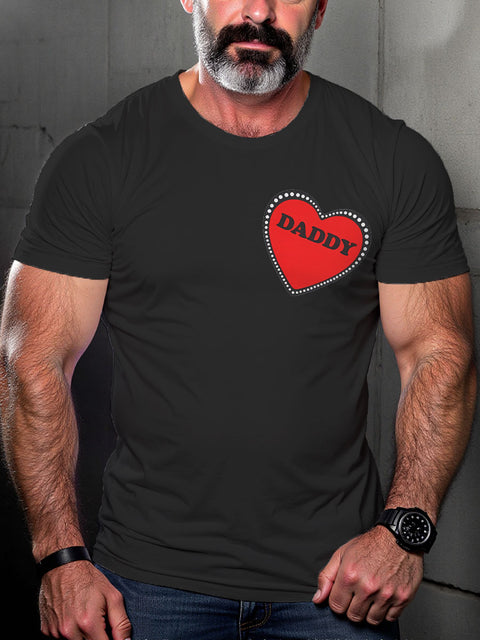Gay Leather Daddy Heart LGBT Gay Pride Art Casual Print T-shirt