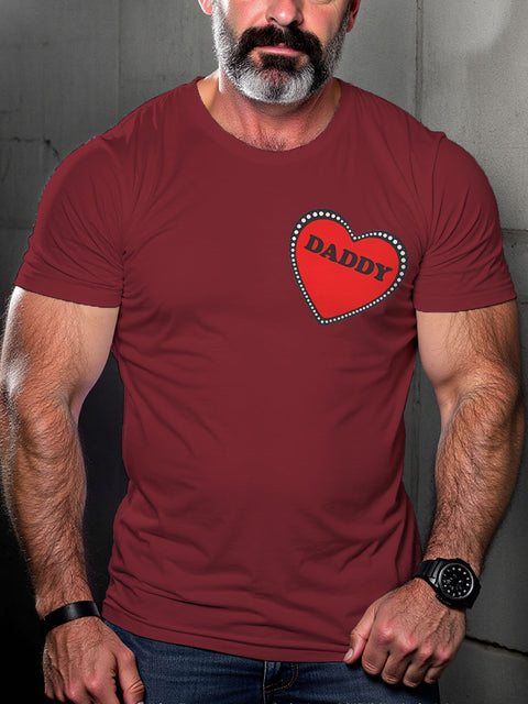 Gay Leather Daddy Heart LGBT Gay Pride Art Casual Print T-shirt