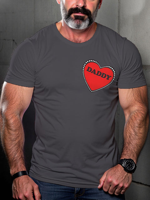Gay Leather Daddy Heart LGBT Gay Pride Art Casual Print T-shirt