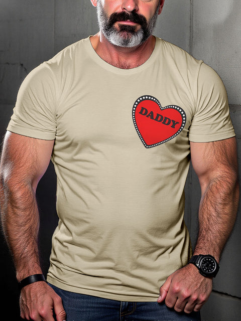 Gay Leather Daddy Heart LGBT Gay Pride Art Casual Print T-shirt