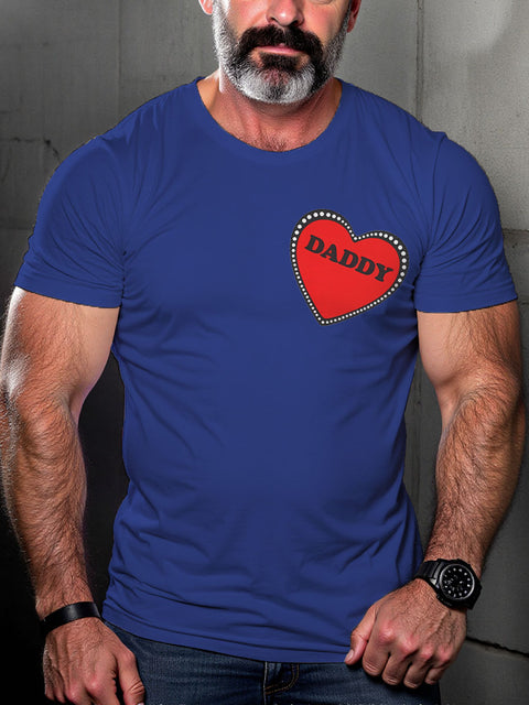 Gay Leather Daddy Heart LGBT Gay Pride Art Casual Print T-shirt