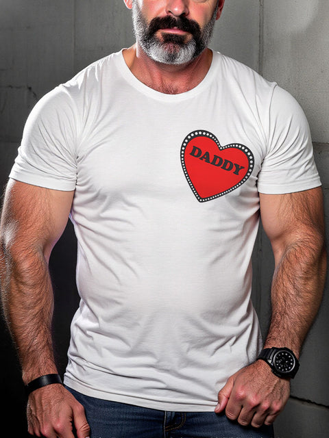 Gay Leather Daddy Heart LGBT Gay Pride Art Casual Print T-shirt