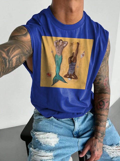 Men's LGBT Gay Pride Mermaid Print Wide Shoulder Vest