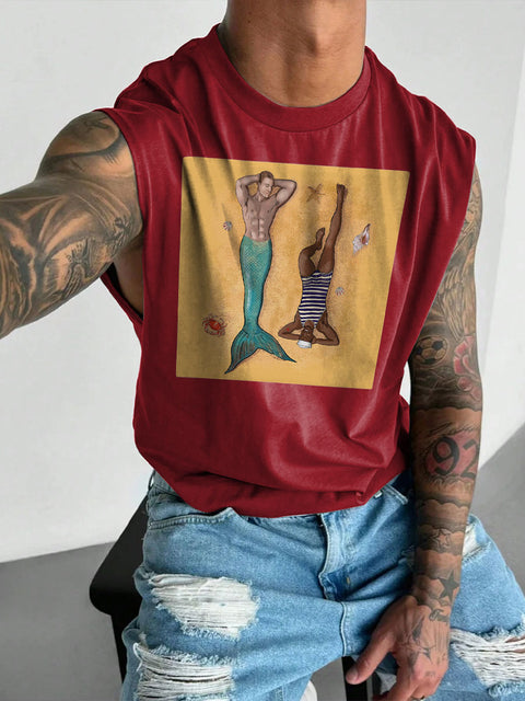 Men's LGBT Gay Pride Mermaid Print Wide Shoulder Vest