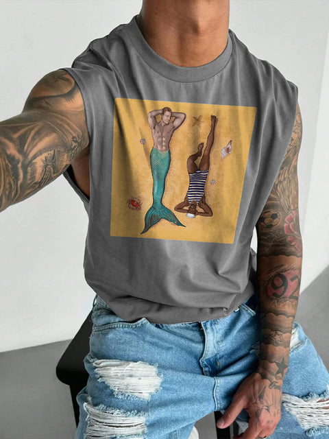 Men's LGBT Gay Pride Mermaid Print Wide Shoulder Vest