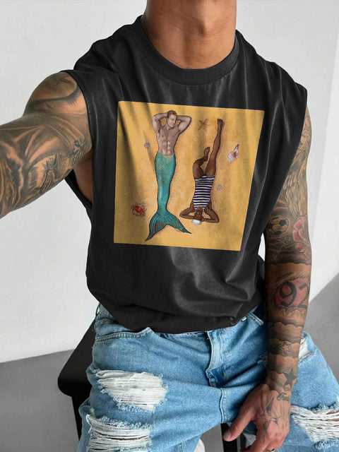 Men's LGBT Gay Pride Mermaid Print Wide Shoulder Vest