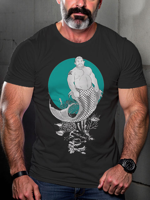 Ocean Bottoms Clumsy Mermaid Gay Graphic LGBT Gay Pride Art Casual Print T-shirt
