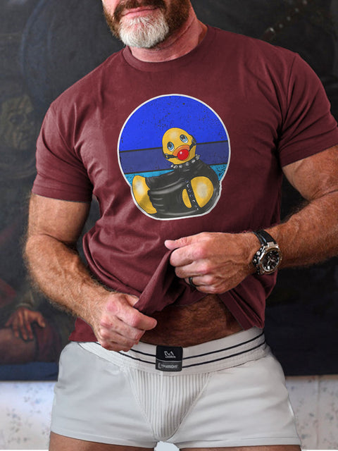 Naughty Ducks Ball Gag Gay Graphic Leather LGBT Gay Pride Art Casual Print T-shirt