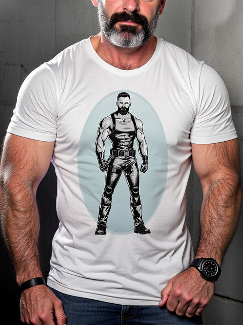 Leather Man Daddy LGBT Gay Pride Art Casual Print T-shirt