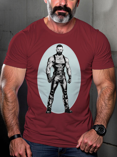 Leather Man Daddy LGBT Gay Pride Art Casual Print T-shirt