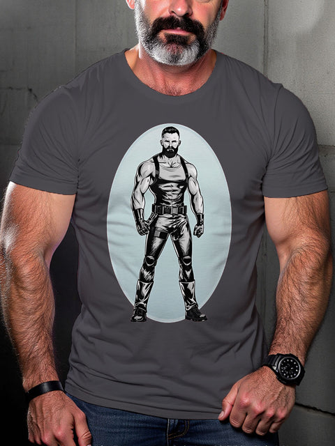 Leather Man Daddy LGBT Gay Pride Art Casual Print T-shirt