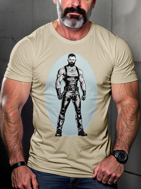 Leather Man Daddy LGBT Gay Pride Art Casual Print T-shirt