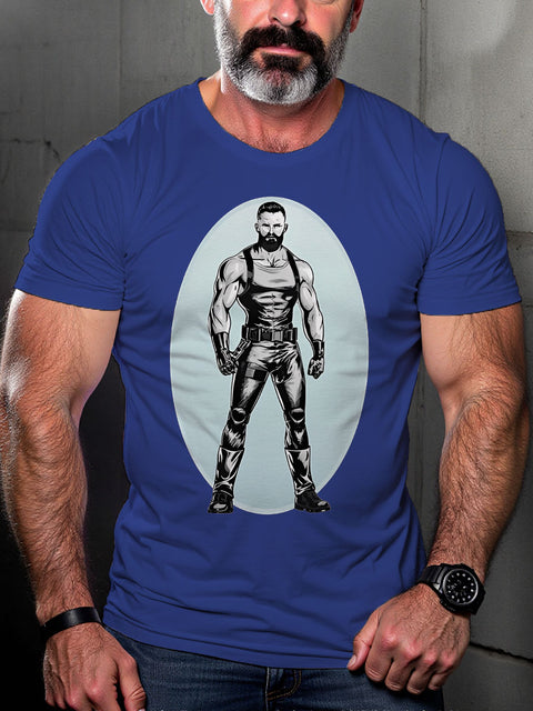 Leather Man Daddy LGBT Gay Pride Art Casual Print T-shirt