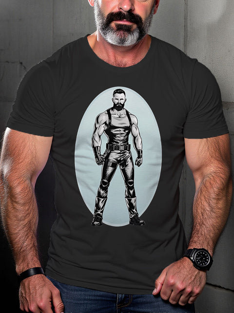 Leather Man Daddy LGBT Gay Pride Art Casual Print T-shirt