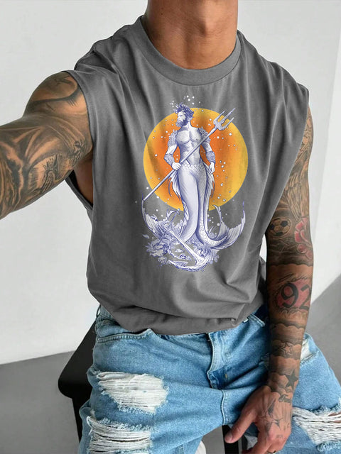 Men's LGBT Gay PrideOcean Bottoms Poseidon Gay Graphic Print Wide Shoulder Vest