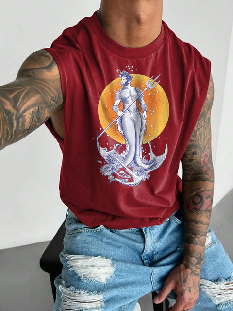 Men's LGBT Gay PrideOcean Bottoms Poseidon Gay Graphic Print Wide Shoulder Vest