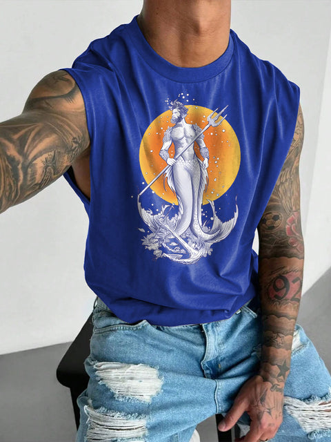 Men's LGBT Gay PrideOcean Bottoms Poseidon Gay Graphic Print Wide Shoulder Vest