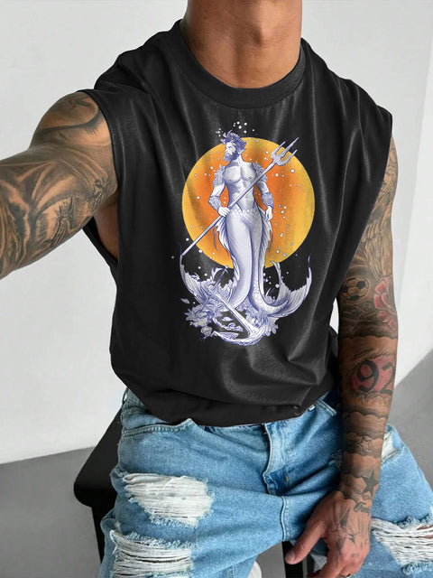 Men's LGBT Gay PrideOcean Bottoms Poseidon Gay Graphic Print Wide Shoulder Vest