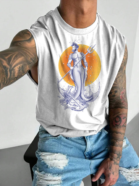 Men's LGBT Gay PrideOcean Bottoms Poseidon Gay Graphic Print Wide Shoulder Vest