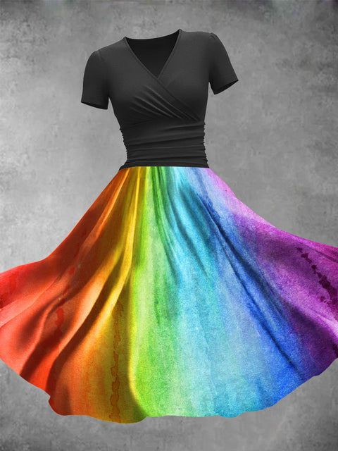 Women's Watercolor Gradient Rainbow Pride Maxi Dress